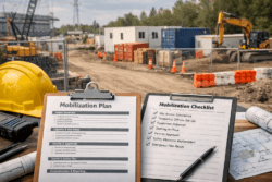 Project mobilization plan and mobilization checklist at a construction site startup